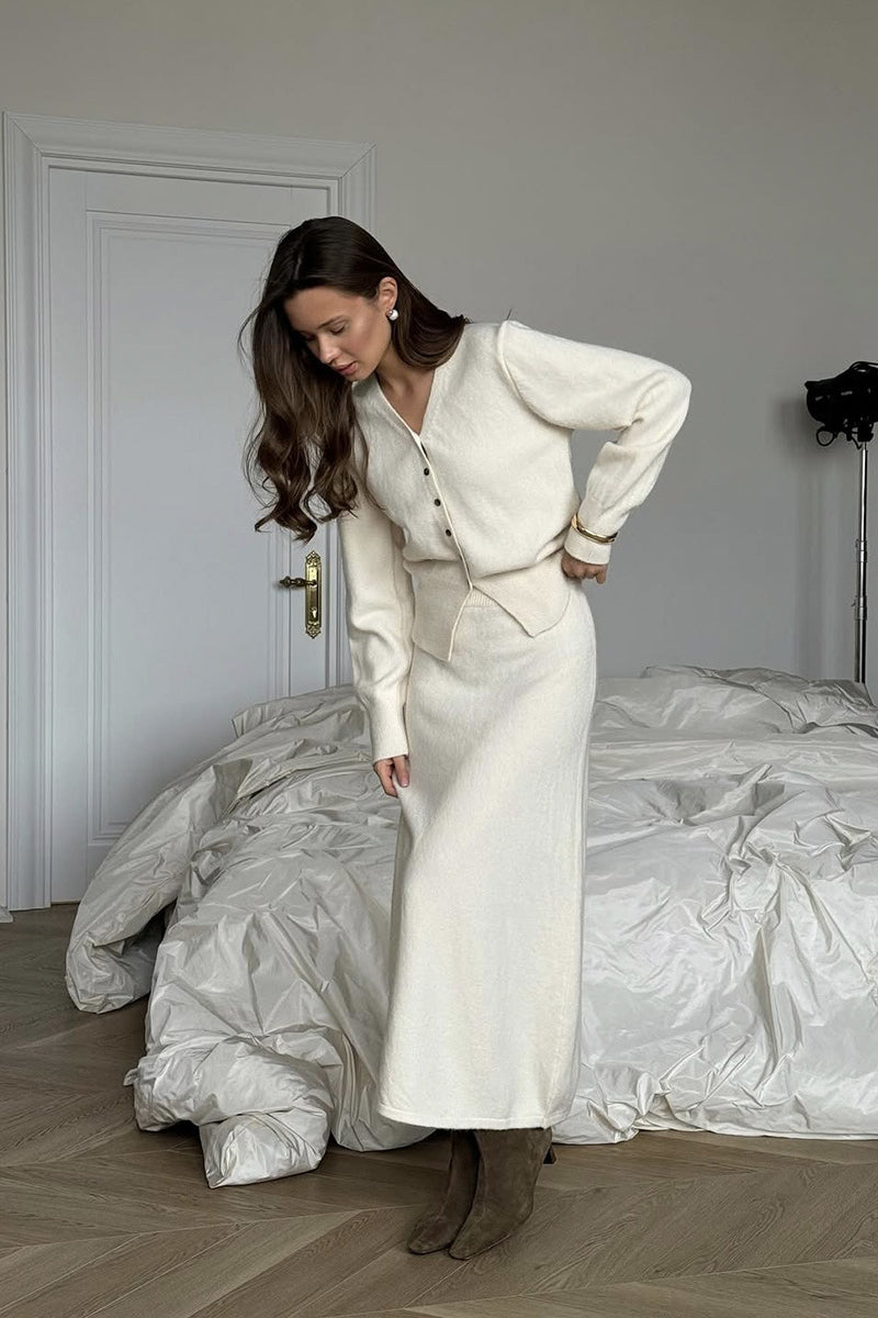 Loose Knit Set with Button Cardigan