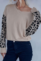 Knit V-Neck Leopard Panel Sweater