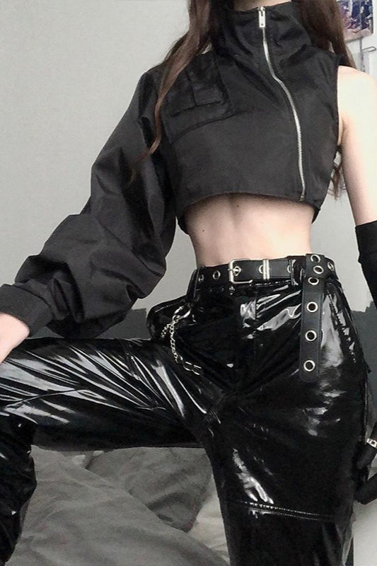 Trendy Cropped High Neck Hoodie