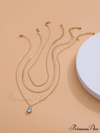 3pcs Rhinestone Water-drop Charm Necklace