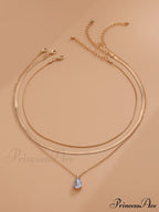 3pcs Rhinestone Water-drop Charm Necklace
