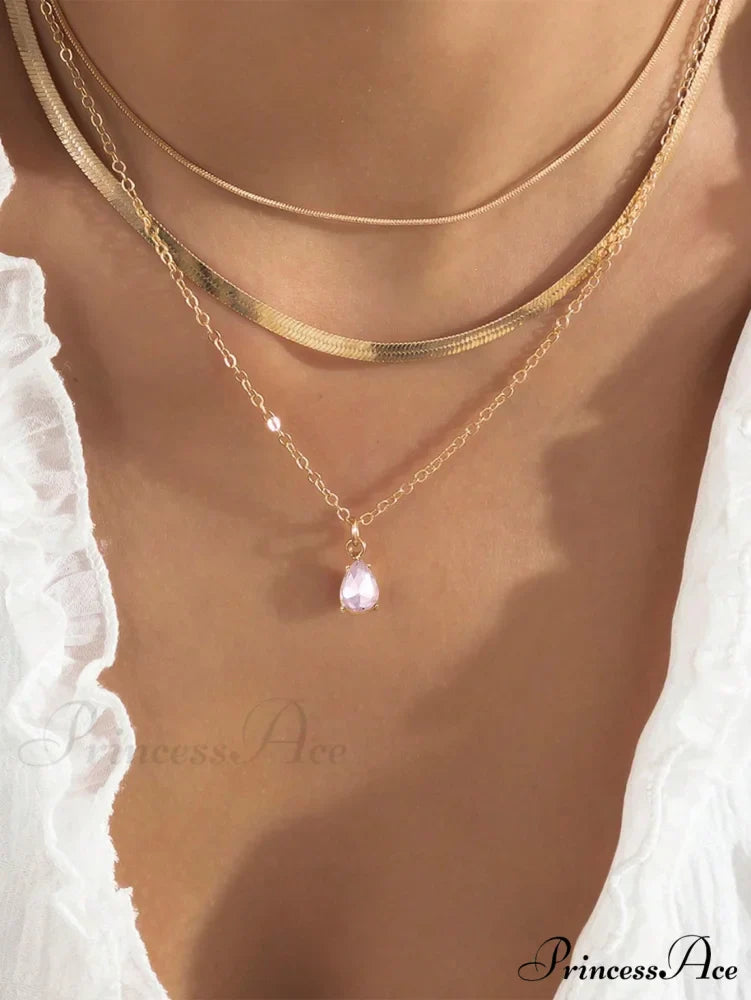 3pcs Rhinestone Water-drop Charm Necklace