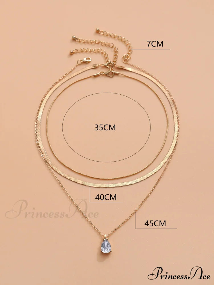 3pcs Rhinestone Water-drop Charm Necklace