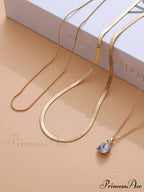 3pcs Rhinestone Water-drop Charm Necklace