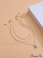 3pcs Rhinestone Water-drop Charm Necklace