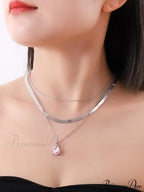 3pcs Rhinestone Water-drop Charm Necklace