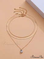 3pcs Rhinestone Water-drop Charm Necklace