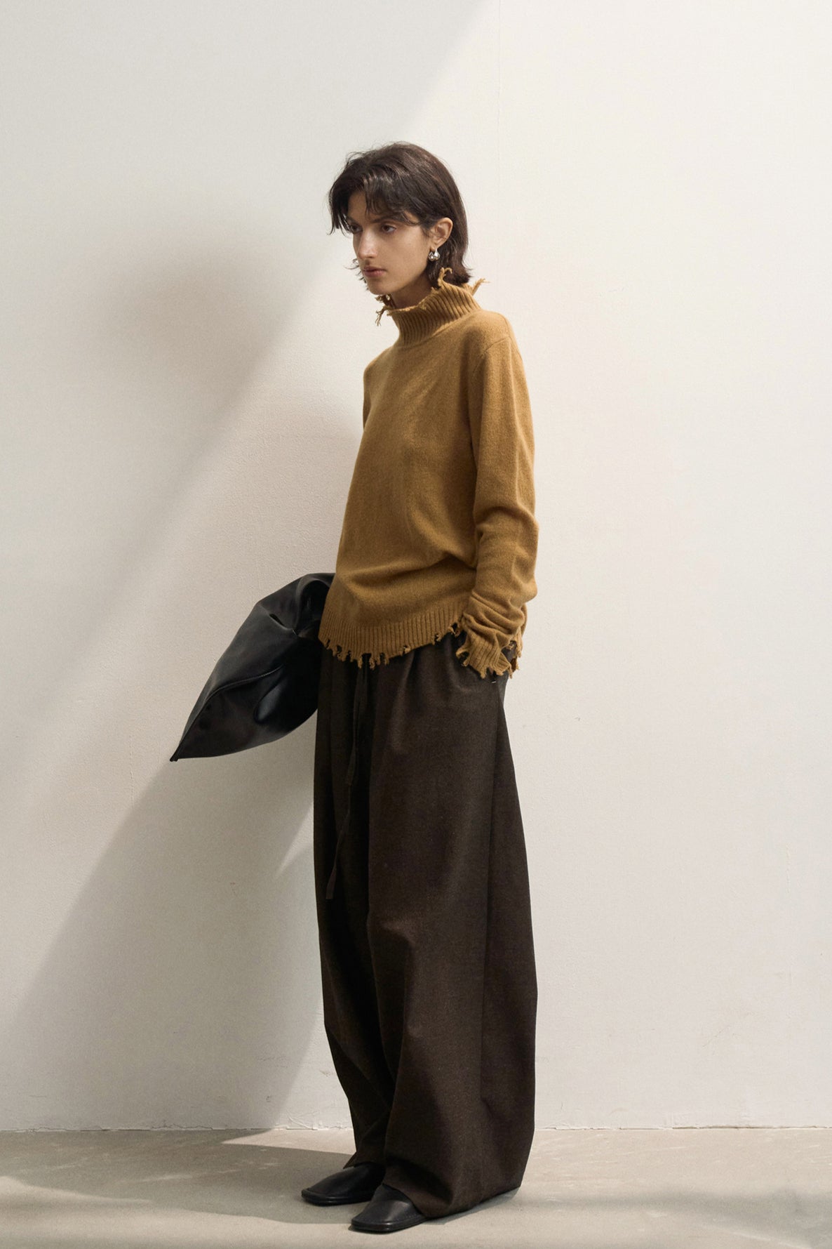 Fringed High Neck Knit Sweater