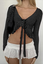 Polka Dot Tie Front Ruffled Crop Top