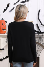 Halloween Embroidered Crew Neck Sweater