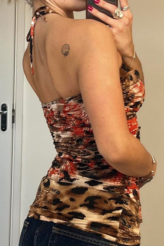 Backless Strappy Print Blouse