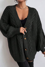 V-Neck Vintage Cable Knit Balloon Sleeve Cardigan