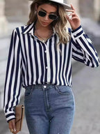 Blue Striped Casual Blouse