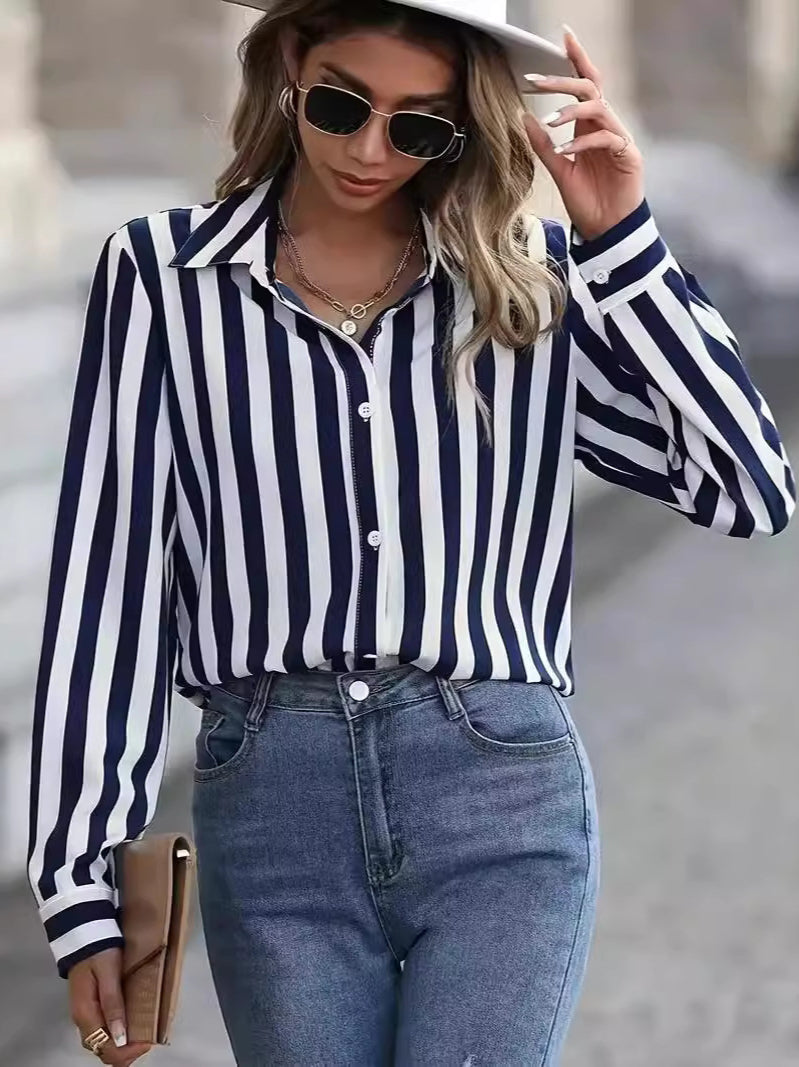 Blue Striped Casual Blouse