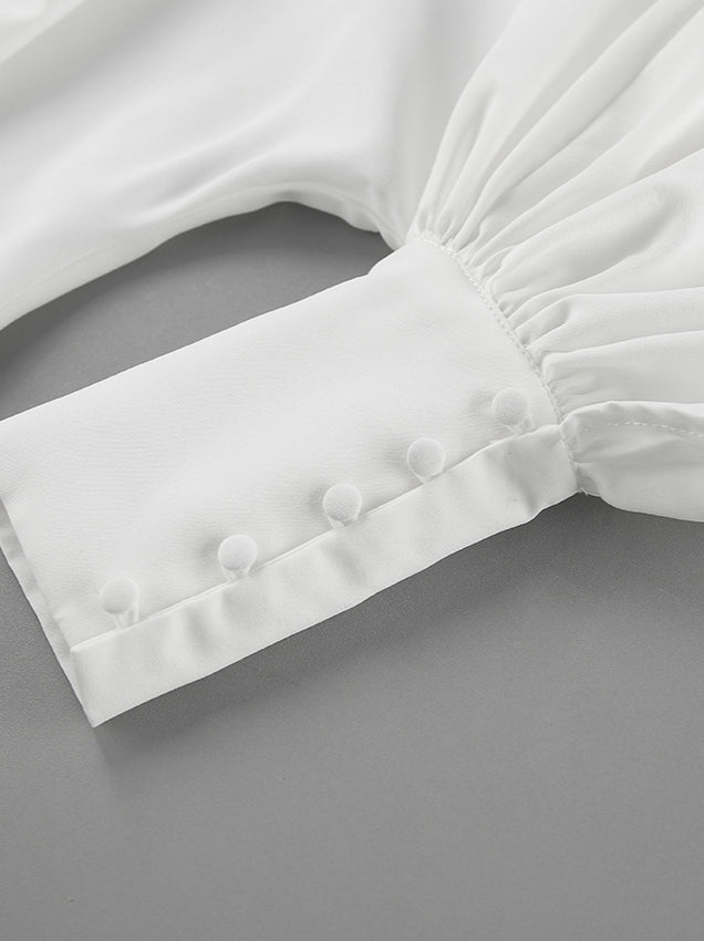 Puff Sleeve Stand Collar White Blouse