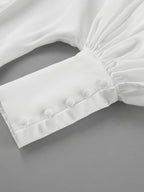 Puff Sleeve Stand Collar White Blouse