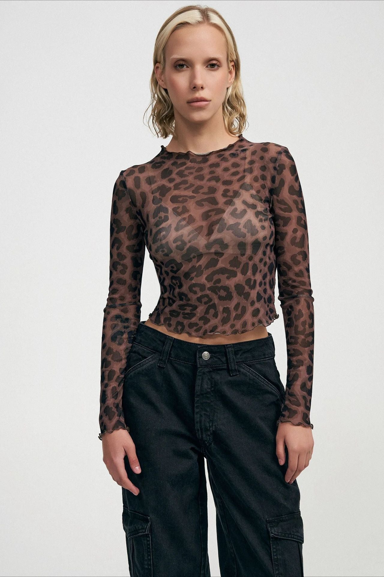 Fitted Sheer Leopard Crop Top