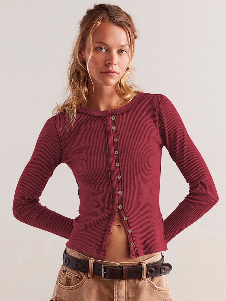 Buttoned Ribbed Knit Cardigan