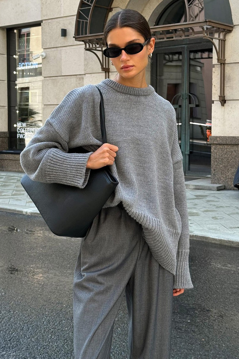 Solid Knit Crew Neck Sweater