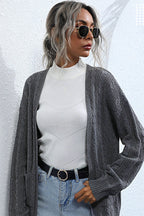 Solid Color Cable Knit Long Cardigan