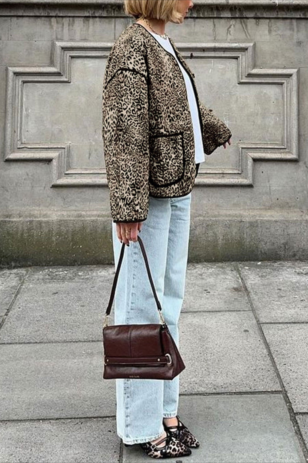 Vintage Style Animal Print Short Cardigan