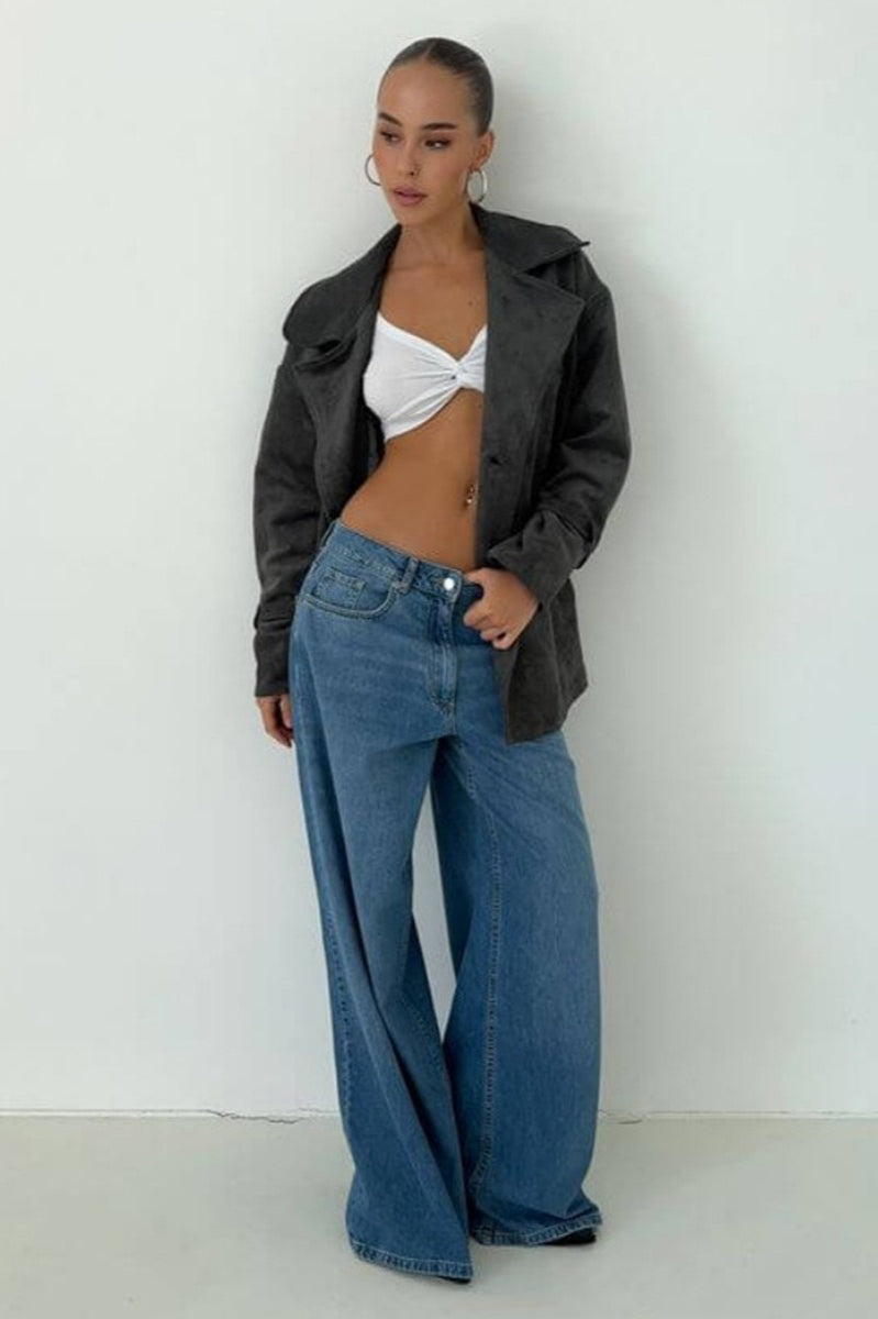 Vintage Suede Lapel Tie Waist Jacket Coat