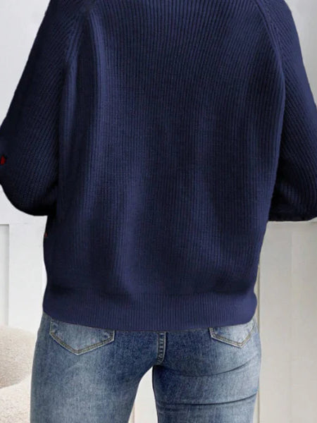 Heart Embroidery V-Neck Knit Cardigan