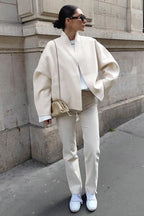 Loose Fit Beige Wool Jacket