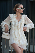 Ruffled Chiffon Long Sleeve Mini Dress