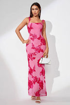 Elegant 3D Flowers Embroidery Mesh Floral Dress