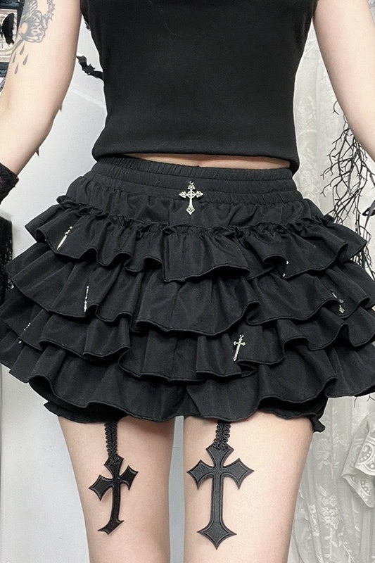 Halloween Punk Gothic Ruffled Skirt with Ballerina Skirt