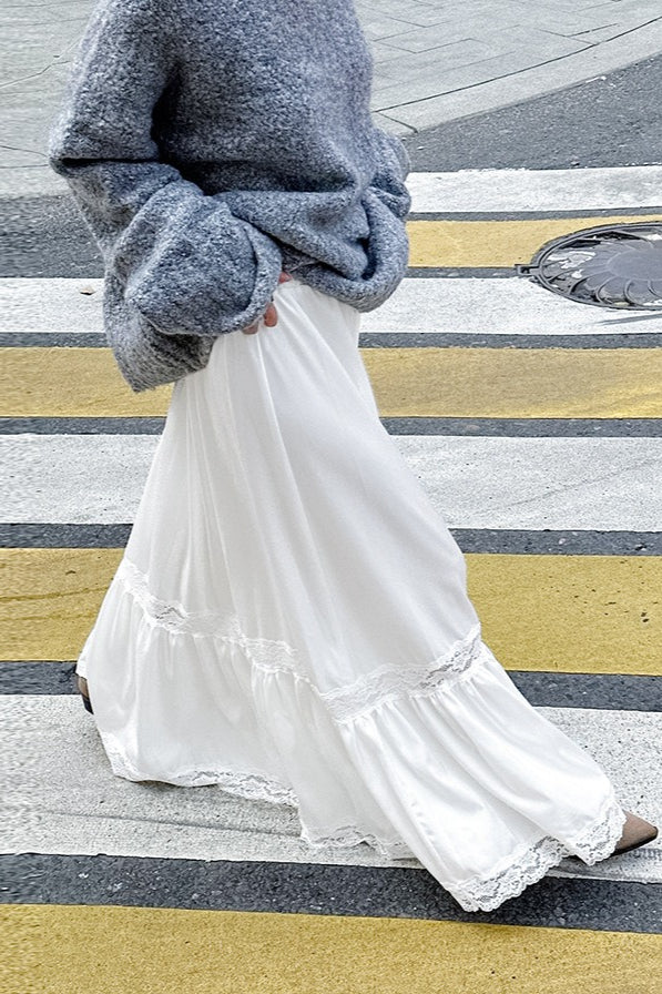 Lace Trim High Waist Maxi Skirt
