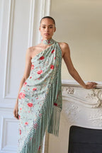 Halter Neck Printed Fringe Boho Dress