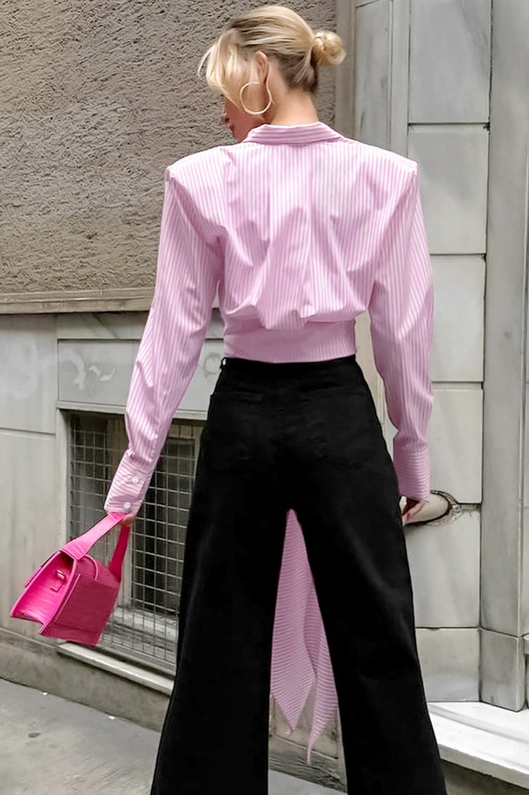Striped Tie Waist Shirt Blouse