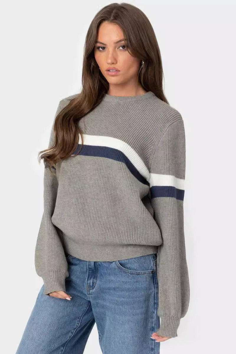Loose Fit Striped Crew Neck Sweater