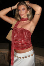 Polka Dot Print Slim Fit Bustier Crop Top