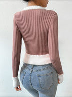 Zip-Front Fitted Knit Cardigan