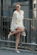 Ruffled Chiffon Long Sleeve Mini Dress