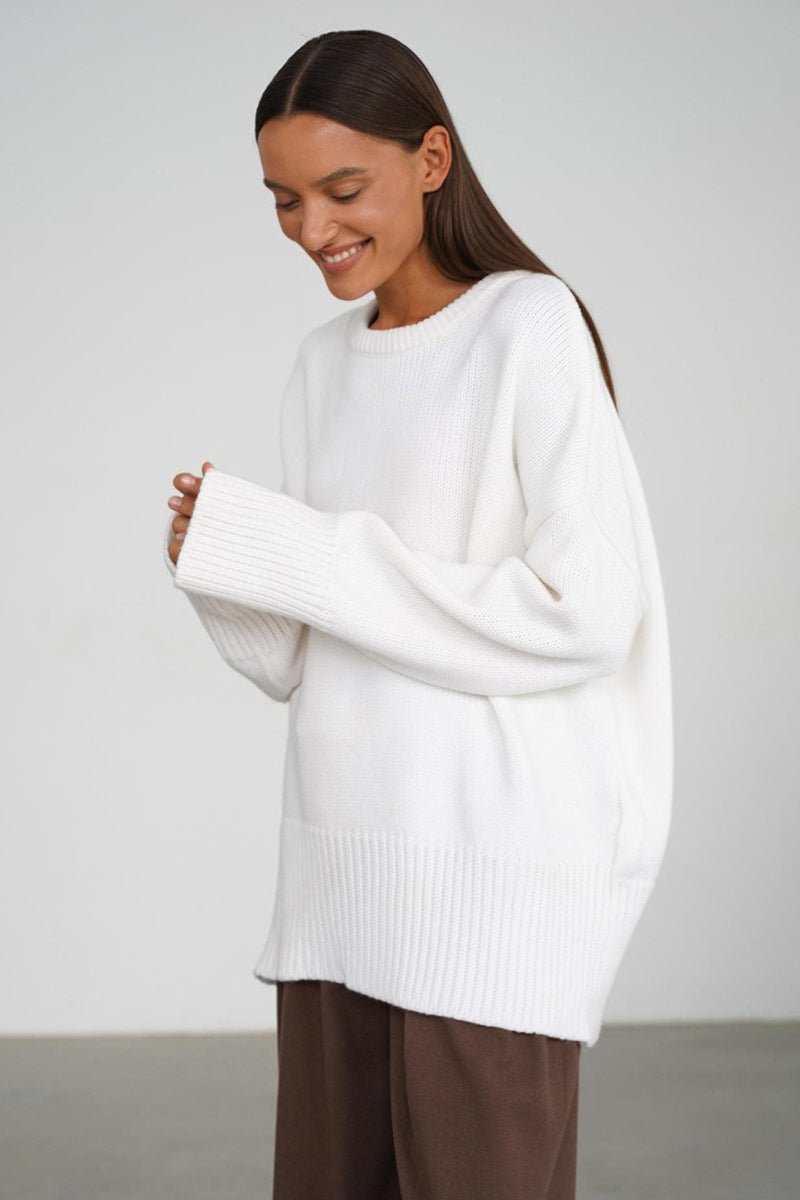 Solid Knit Crew Neck Sweater