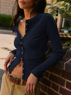 Buttoned Ribbed Knit Cardigan