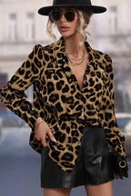 Leopard Print Slim Fit Bubble Sleeve Blouse