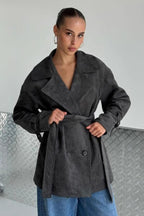 Vintage Suede Lapel Tie Waist Jacket Coat