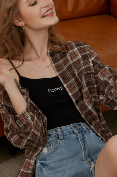 Plaid Stand Collar Button Shirt  Blouse