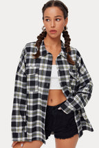Plaid Stand Collar Button Shirt  Blouse