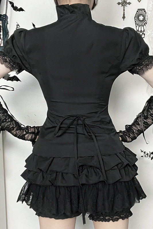 Lace Panel Fitted Gothic Blouse
