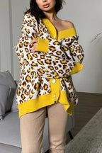 Leopard Print Knitted Long Sleeve Cardigan