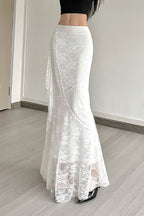 Lace Trim High Waist Bodycon Skirt