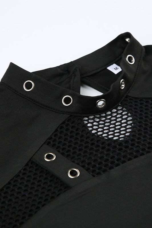 Mesh Panel Cutout Crop T-Shirt