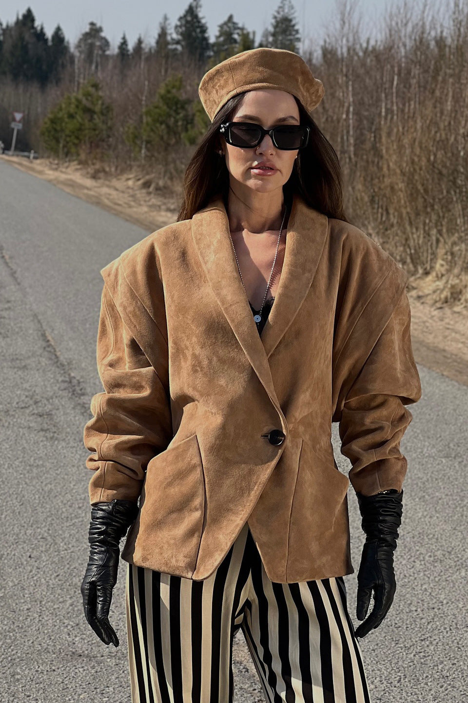 Suede Look Padded Blazer Coat