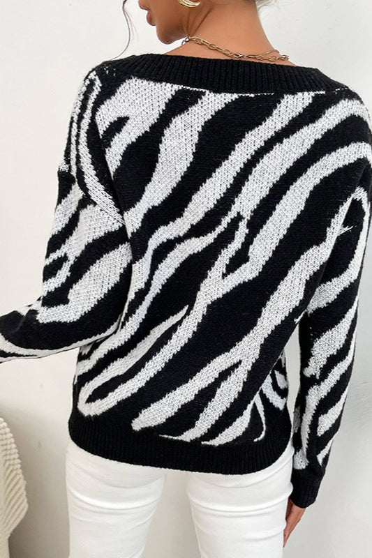 Warm Zebra Pattern Pullover Sweater